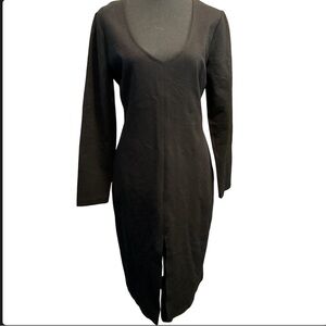 🔵 Tamar Black Long Sleeve V-Neck Front Split Dress Size Medium